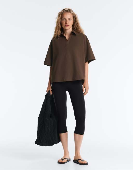 OYSHO 100% cotton polo shirt in brown, 2 of 4