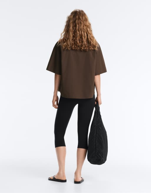 OYSHO 100% cotton polo shirt in brown, 4 of 4