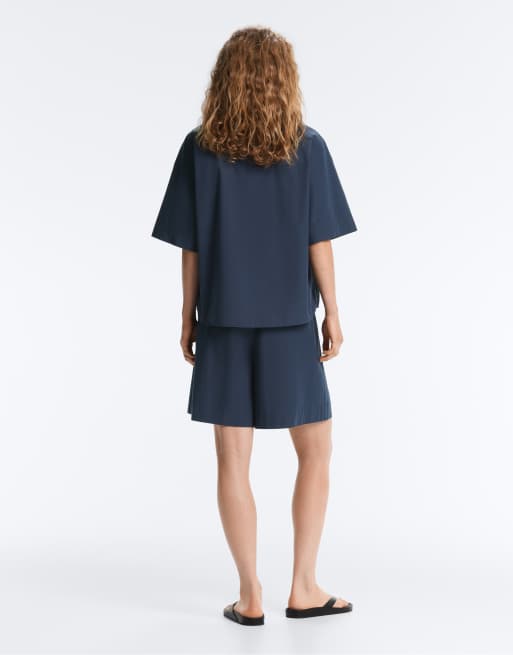 OYSHO 100% cotton polo shirt in navy, 3 of 4