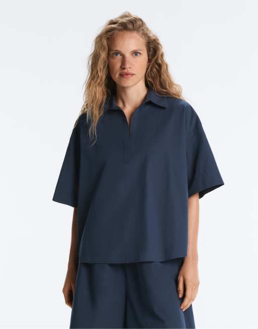 OYSHO 100% cotton polo shirt in navy, 4 of 4