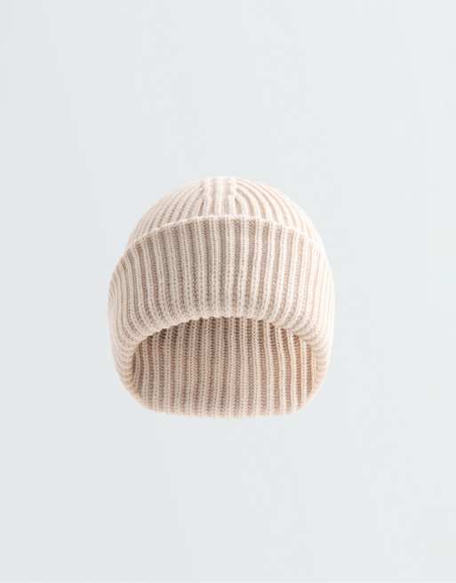 OYSHO 100% cotton ribbed beanie in ecru, 4 of 4