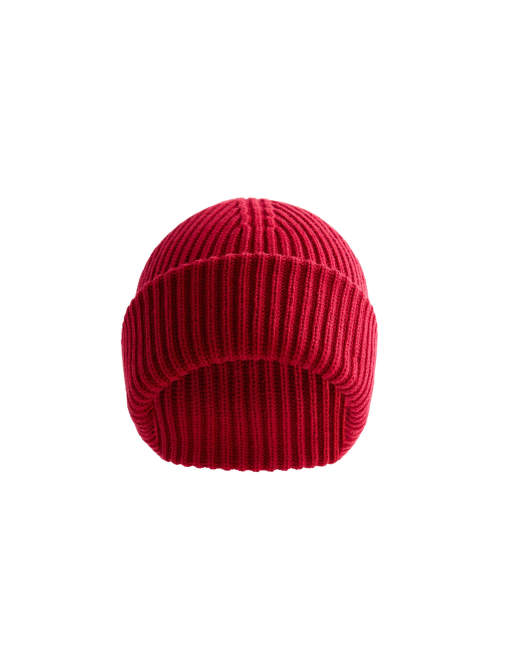 OYSHO 100% cotton ribbed beanie in red, 2 of 4