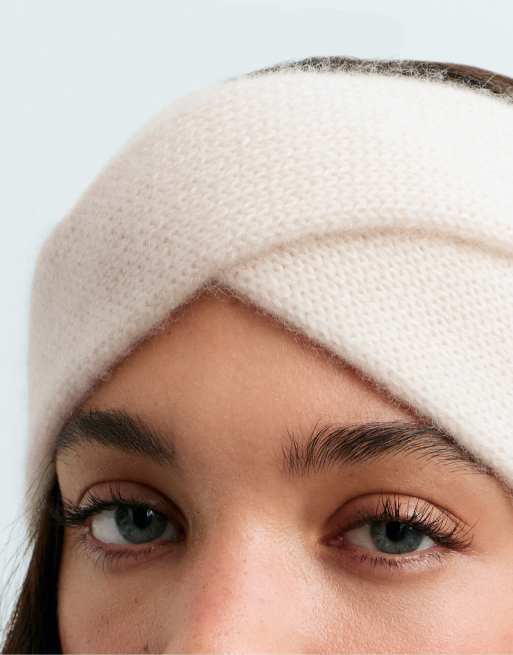 OYSHO 100% kashmir korsat stickat pannband i naturvit, 2 av 4