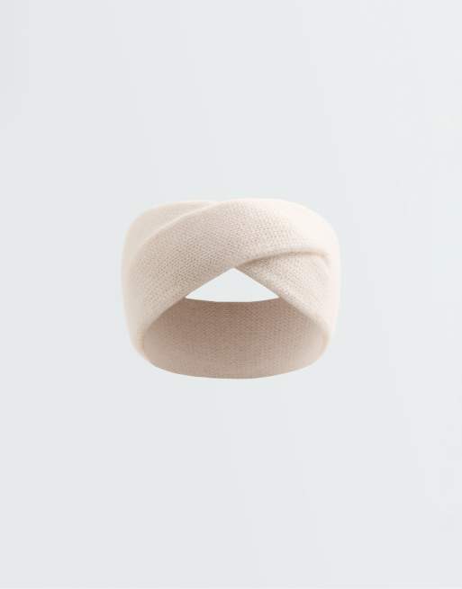 OYSHO 100% kashmir korsat stickat pannband i naturvit, 4 av 4