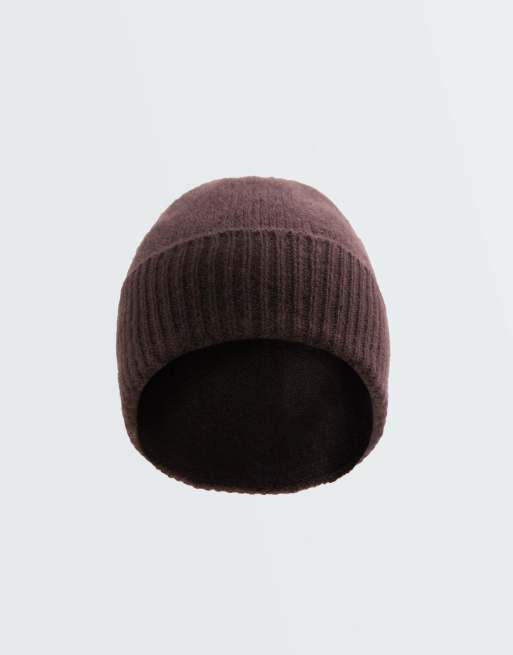 OYSHO 100 % kashmirstickad mössa i brun, 4 av 4