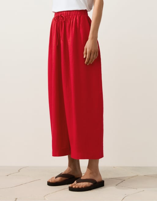 OYSHO 100% linen balloon trousers in bright red, 2 of 4