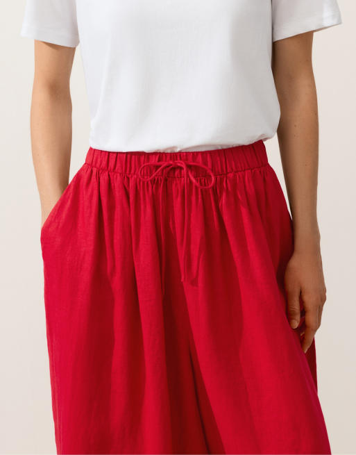 OYSHO 100% linen balloon trousers in bright red, 3 of 4