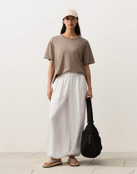 OYSHO 100% linen bloomer trousers in off-white - view 1