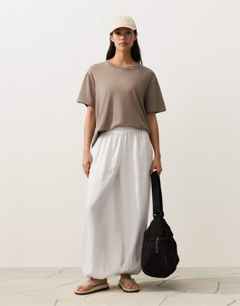 OYSHO 100% linen bloomer trousers in off-white