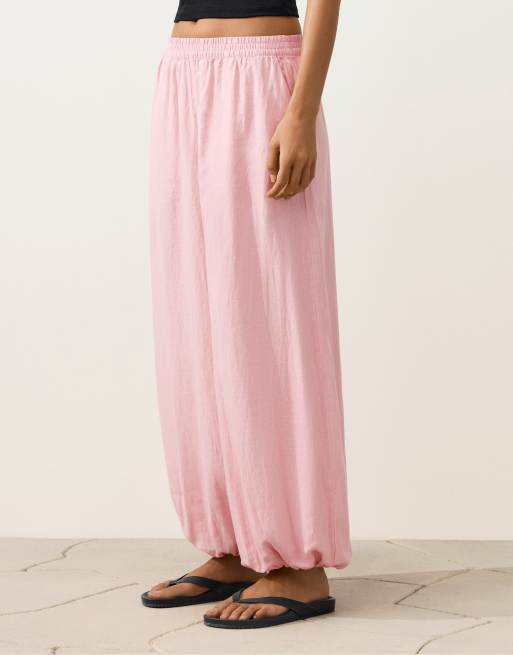 OYSHO 100% linen bloomer trousers in pink, 2 of 4