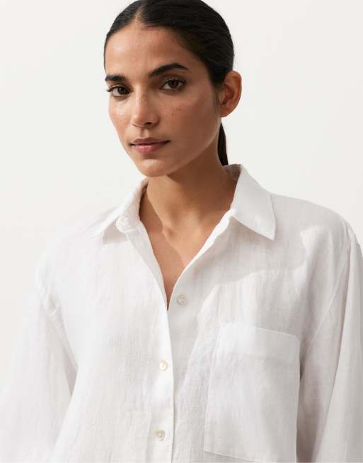 OYSHO 100% linen relaxed shirt in off-white, 3 of 4