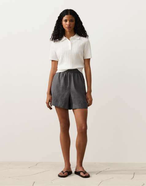 OYSHO 100% linen shorts in grey - view 1