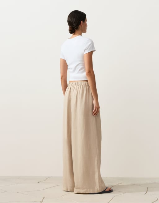 OYSHO 100% linen wide leg trousers in sandy, 4 of 4