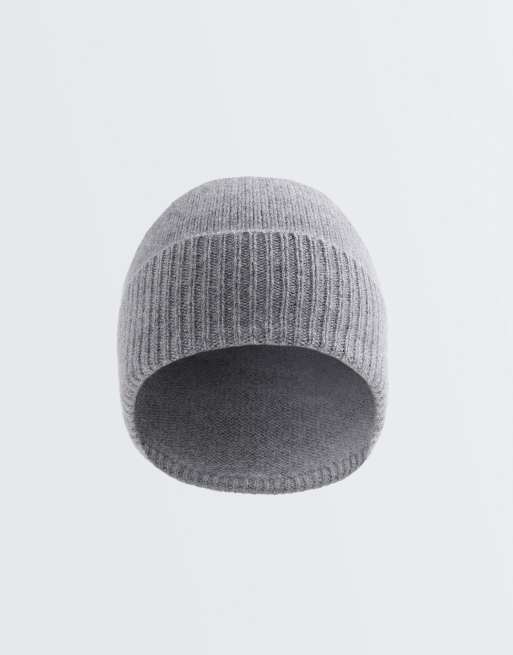 OYSHO 100 % Strickmütze aus Cashmere in hellgrau meliert, 4 von 4
