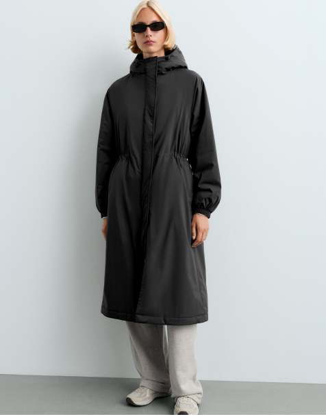 OYSHO 10k thindown® wasserdichte, superleichte, lange Steppjacke in Schwarz - view 1