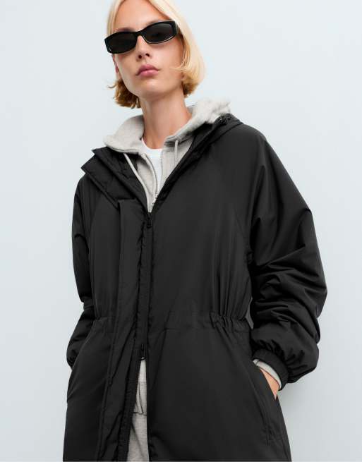 OYSHO 10k thindown® waterproof super extra-light long padded jacket in black, 3 of 4