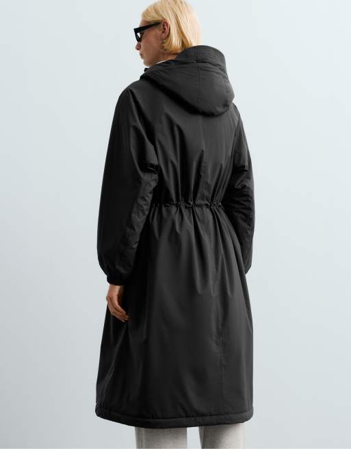 OYSHO 10k thindown® waterproof super extra-light long padded jacket in black, 4 of 4