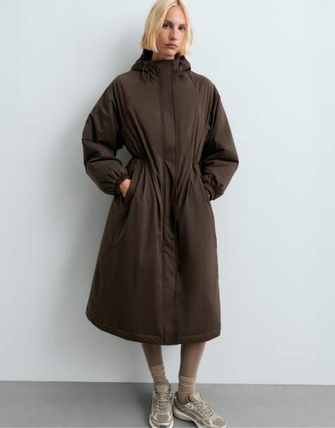 OYSHO 10k thindown® waterproof super extra-light long padded jacket in brown - view 1