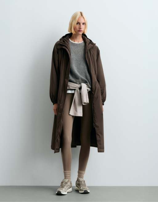 OYSHO 10k thindown® waterproof super extra-light long padded jacket in brown, 2 of 4