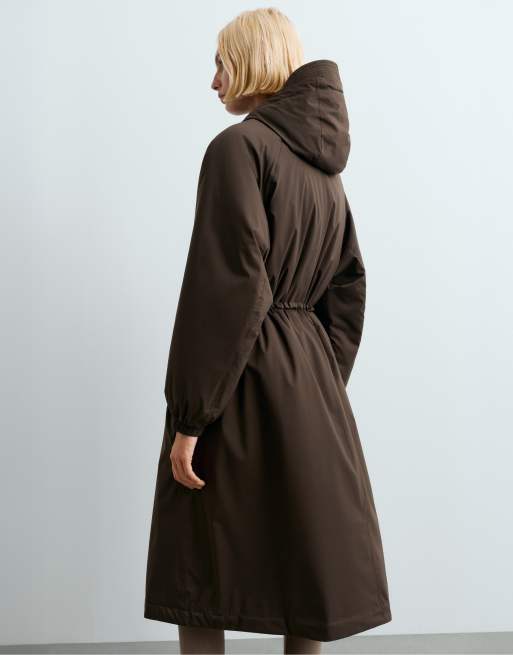 OYSHO 10k thindown® waterproof super extra-light long padded jacket in brown, 4 of 4