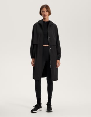 OYSHO - 10K wasserdichte, superleichte Jacke in Schwarz mit langem Schnitt