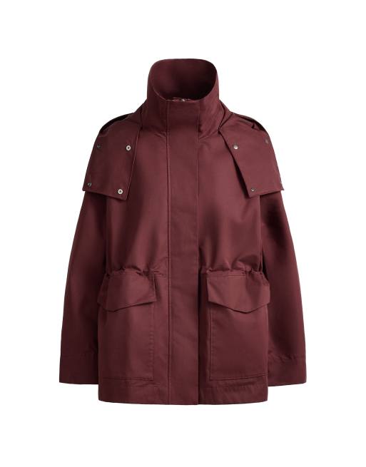 OYSHO 10k waterproof a-line jacket in maroon, 7 of 7