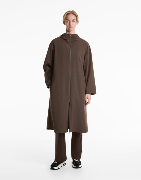 OYSHO 10k waterproof extra-lightweight long jacket in brown - view 1