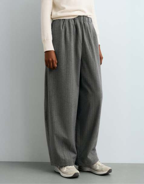 OYSHO 15% wool pinstripe balloon trousers in grey - view 1