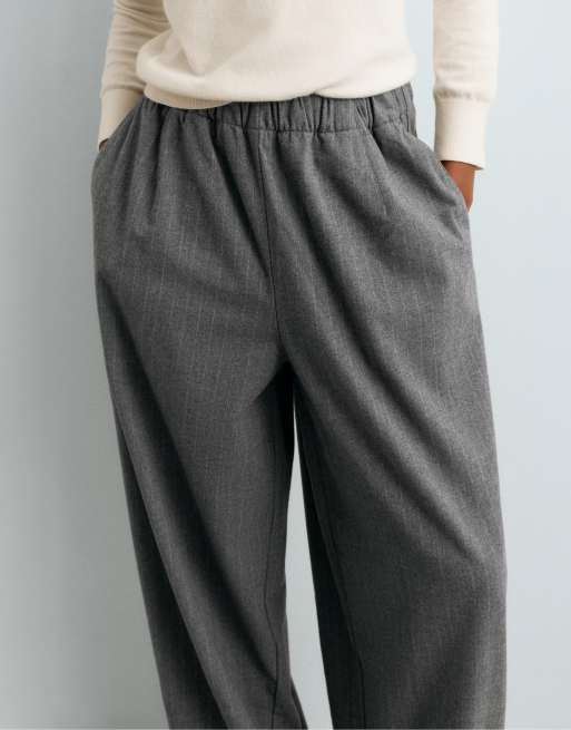 OYSHO 15% wool pinstripe balloon trousers in grey, 3 of 5