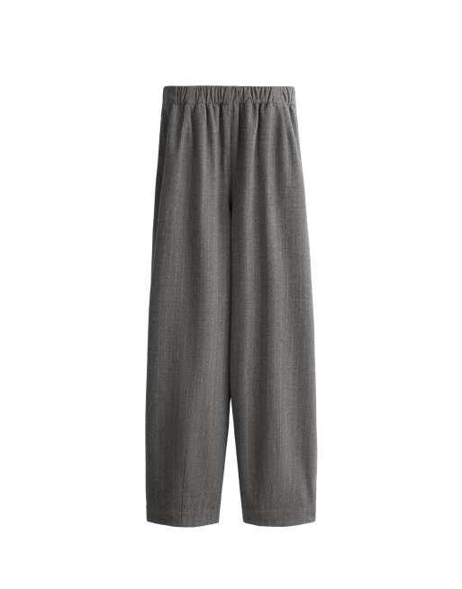 OYSHO 15% wool pinstripe balloon trousers in grey, 5 of 5