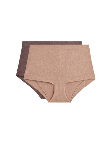 OYSHO 2 cotton blend shortie briefs in brown - view 1