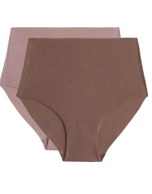 OYSHO 2 invisible cotton blend mid-rise classic briefs in pink and brown, 4 of 4