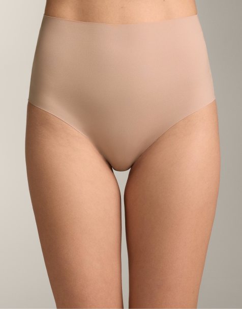 OYSHO 2 invisible polyamide blend medium-support high-waisted classic briefs in beige - view 1