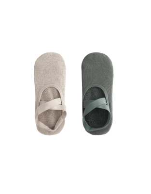 OYSHO - 2 Paar gepolsterte Yoga- und Pilates-Socken aus Baumwollmix in Dunkelgrün mit überkreuzten Riemen