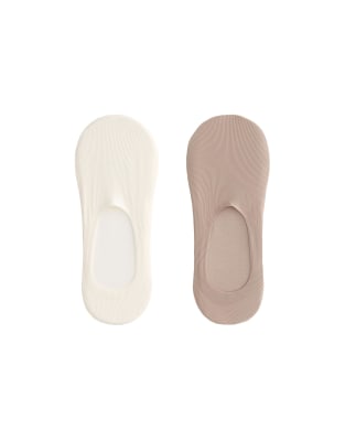 Oysho - 2 Paar hochgeschnittene, gerippte Füßlinge mit Mikrofaser in Rosa und Beige-Neutral