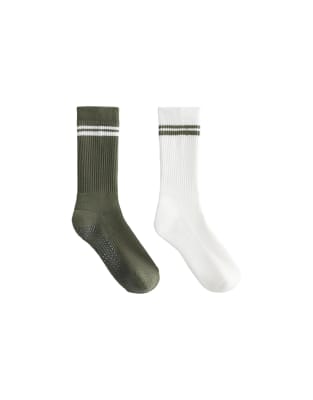 Oysho - 2 Paar klassische Yoga- und Pilates-Socken aus Baumwollmix in Grün