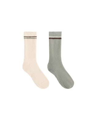 Oysho - 2 Paar klassische Yoga- und Pilates-Socken aus Baumwollmix in Grün