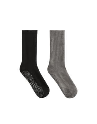 Oysho - 2 Paar klassische Yoga- und Pilates-Socken aus Baumwollmix in Schwarz