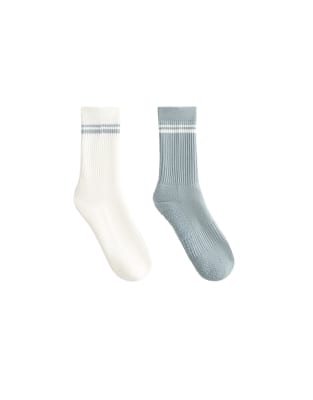 OYSHO - 2 Paar klassische Yoga- und Pilates-Socken aus Baumwollmix in verwaschenem Graublau