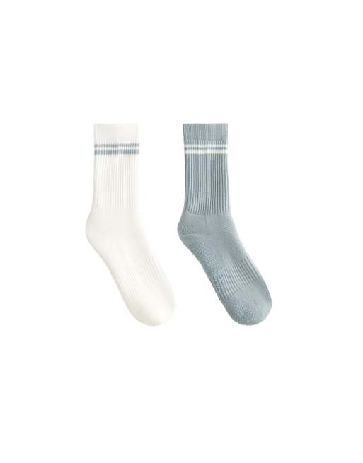 OYSHO – 2 Paar klassische Yoga- und Pilates-Socken aus Baumwollmix in verwaschenem Graublau