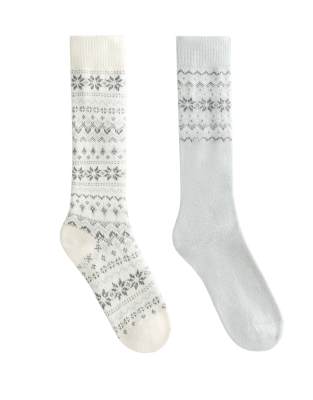 OYSHO - 2 Paar lange Jacquard-Socken in Ecru-Neutral