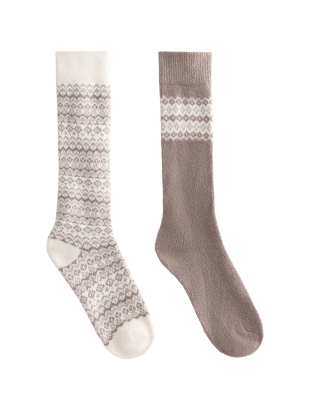OYSHO - 2 Paar lange Jacquard-Socken in meliertem Sand-Brown