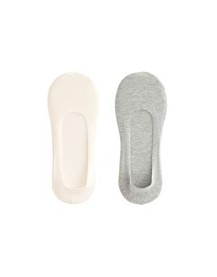 Oysho - 2 Paar mittelhoch geschnittene Baumwollmix-Füßlinge in blassem Ecru-Neutral