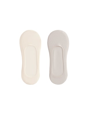 Oysho - 2 Paar mittelweit ausgeschnittene Füßlinge in blassem Ecru mit gerippter Mikrofaser-Neutral