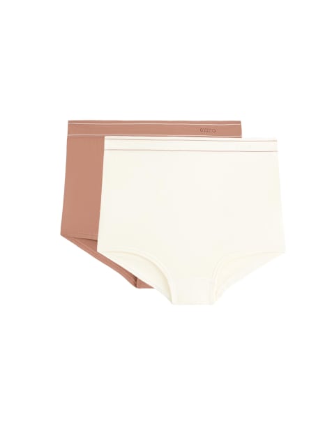 OYSHO – 2 Paar nahtlose, weiche Shortie-Slips in Beige mit kontrastierendem Logo - view 1