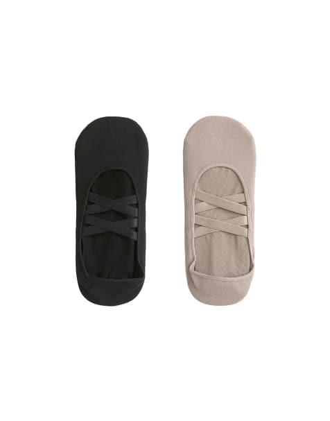 OYSHO 2 Paar unsichtbare Yoga- und Pilates-Socken aus Polyamid-Mix mit doppelten Riemchen in Taupe - view 1