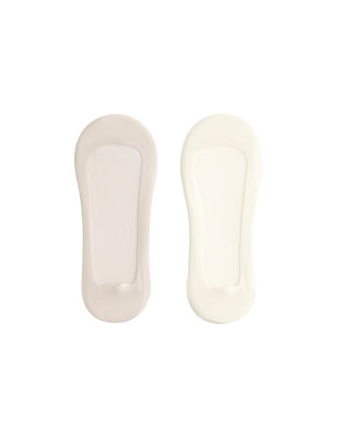 Oysho - 2 Paar weit ausgeschnittene Füßlinge in blassem Ecru mit gerippter Mikrofaser-Neutral