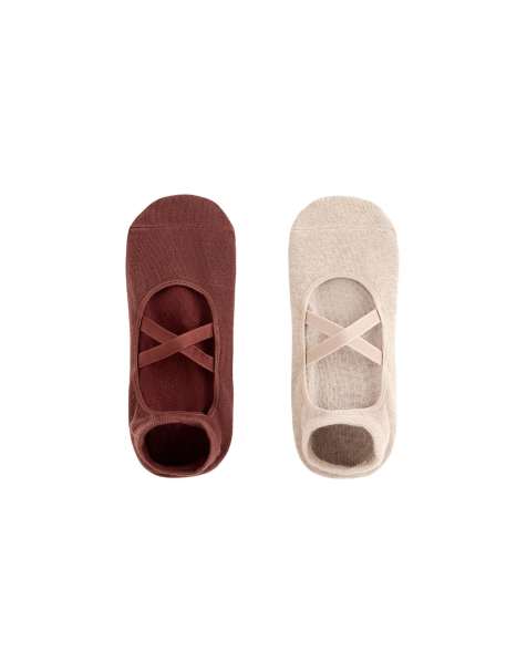 OYSHO – 2 Paar Yoga- und Pilates-Sneakersocken aus Baumwollmix in Burgunderrot mit überkreuzten Riemen - view 1