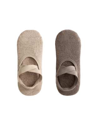 OYSHO - 2 Paar Yoga- und Pilates-Socken aus Baumwollmix in Braun mit überkreuzten Riemen-Brown