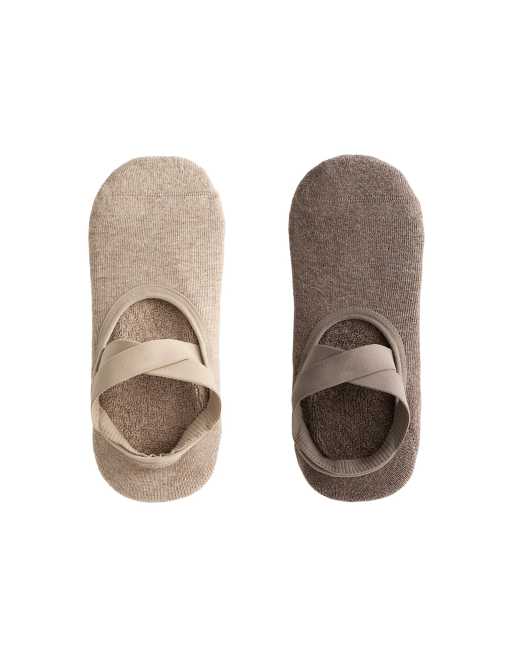 OYSHO – 2 Paar Yoga- und Pilates-Socken aus Baumwollmix in Braun mit überkreuzten Riemen
